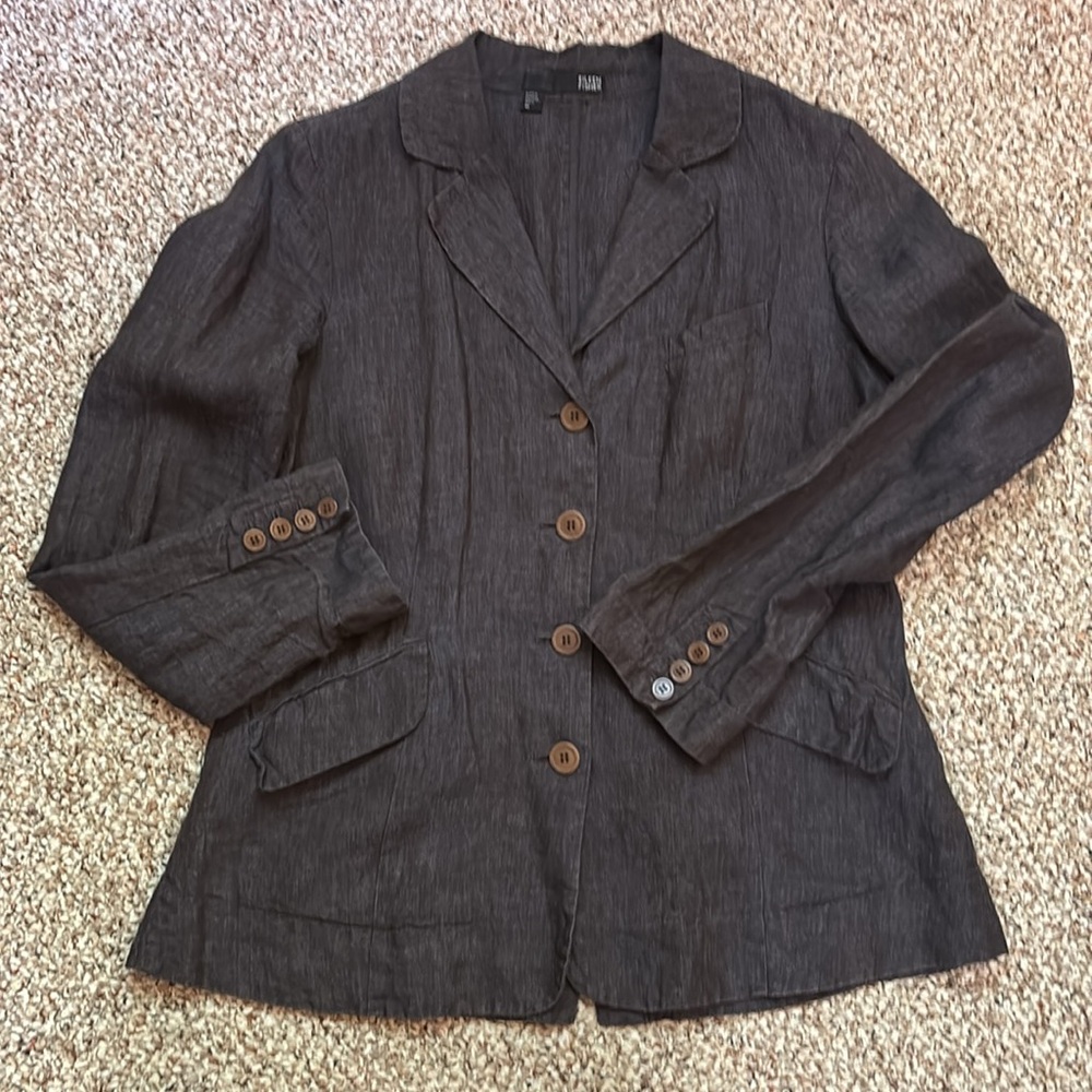 Eileen Fisher Linen Rumpled Delave Shaped Blazer - sz 10.   c